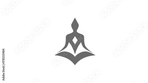 Minimalist Abstract Meditating Figure Logo Icon with Diamond and Open Book Elements Representing Wisdom, Inner Peace, Spirituality