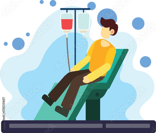Person donating blood in hospital chair illustration