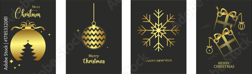 Elegant gold and black christmas and new year greeting cards collection