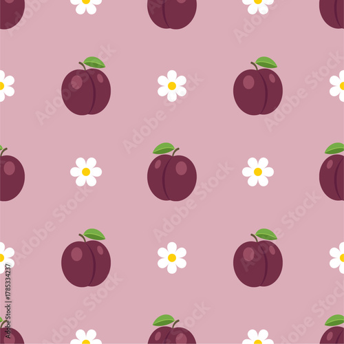 Seamless pattern with ripe, juicy plums. Fruit pattern. Can be used for wallpaper, pattern fills, web page background, surface textures