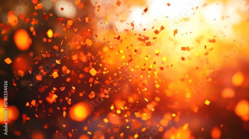 Fiery Confetti Explosion with Bokeh Lights