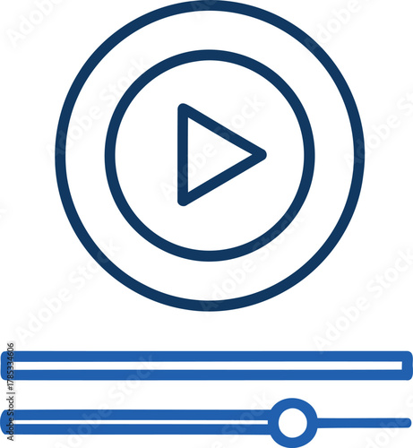 Modern blue media player button and volume adjustment bar interface