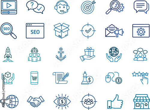 Set of modern line icons for business and marketing strategies