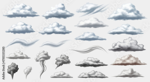 Realistic Detailed Clouds with Different Shapes Collection Elements in the Sky