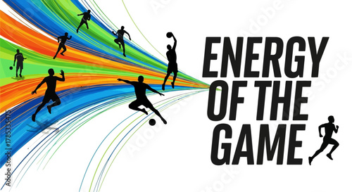 Dynamic Sport Silhouettes with Energy Lines and Typography on White Background