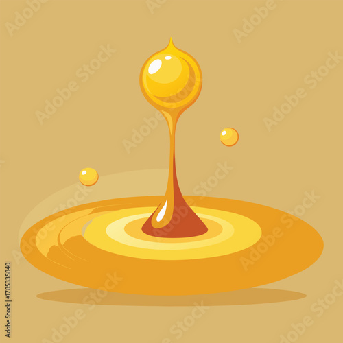 Thick golden honey drop forming concentric circles in a pool