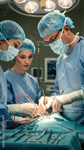 Surgical Team Performs Operation in Operating Room