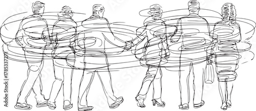 Abstract line art of business people shaking hands, continuous outline, teamwork concept, clean minimal style, white background,