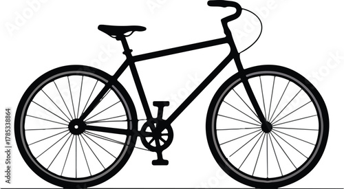 Black and white vector road bicycle icon featuring prominent wheels and frame for cycling related projects