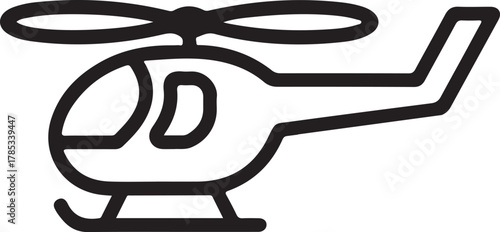 Helicopter vector icon in black outline on a dark background for transport and aviation concepts