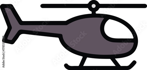 Helicopter vector icon in a flat style with dark gray body and white cockpit on a black background