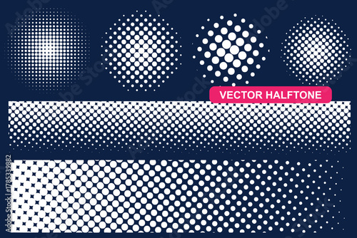 A collection of vector halftone dots in various arrangements, perfect for adding texture and visual interest to graphic designs.