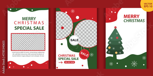 Festive Christmas sale social media story templates featuring holiday-themed designs and promotional offers for seasonal marketing campaigns.