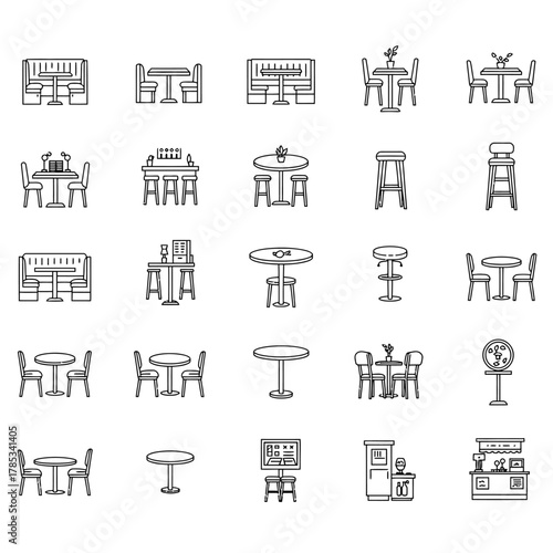 restaurant furniture detailed line drawing illustrating interior design layout planning for restaurant decor menu board design food service interior design concept