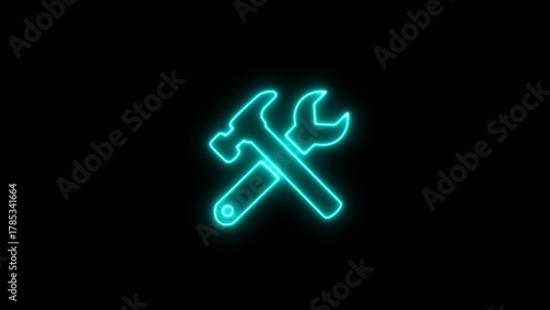 Glowing neon light setting tools icon. service tools icon on black background.