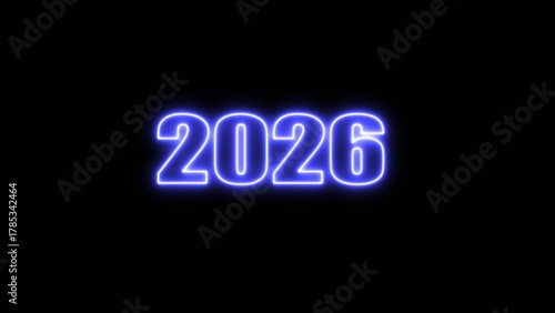 Neon Design Highlighting the Year 2026. 2026 neon glowing happy new year background.