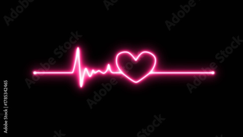 Glowing neon heart cardiogram line. Heartbeat neon line icon illustration.