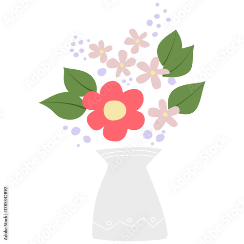 illustration of flowers with green leaves arrange in vase