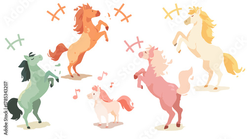 カラフルな楽し気な馬たち