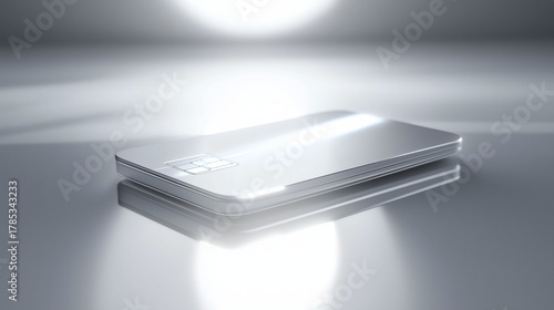 Futuristic NFC payment, a credit or debit card that emits holographic light waves, minimalist background