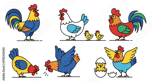 set of funny cartoon birds