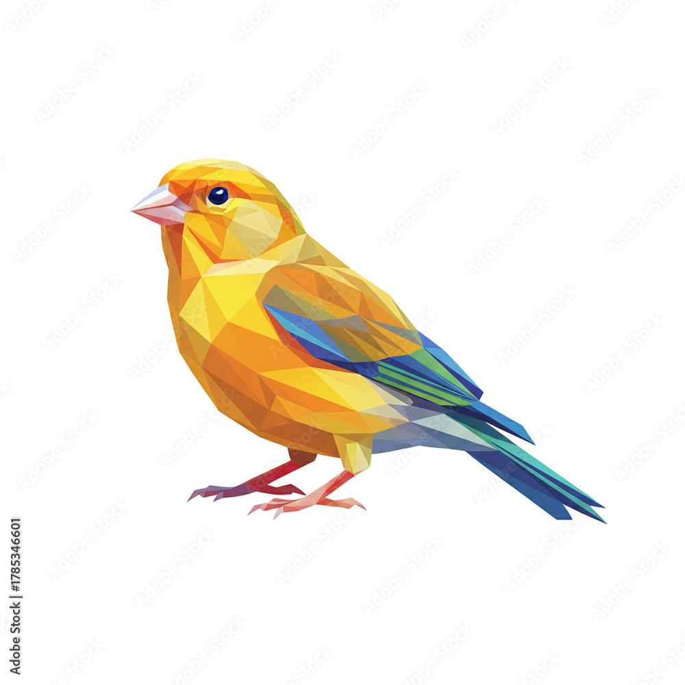 Fototapeta premium Low poly yellow bird standing isolated