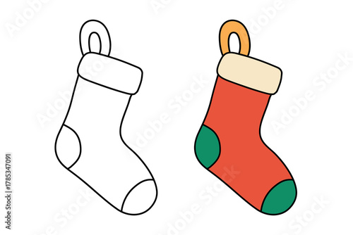 Christmas Socks Coloring Pages for Kids Printable Vector