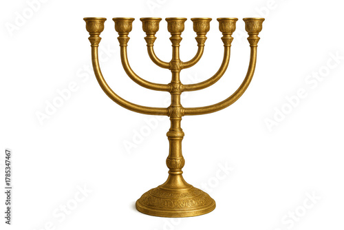 Golden menorah candelabrum with seven branches, a traditional jewish religious symbol for celebrating hanukkah or other holidays