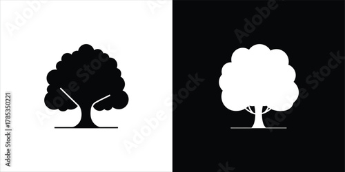 Minimalist tree icon design showcasing a natural element in contrasting black and white visual styles