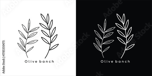 Minimalist outline illustration of elegant olive branches, representing nature, peace, and healthy ingredients