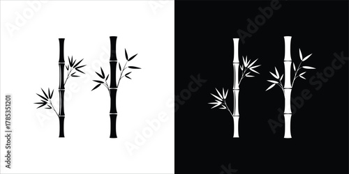 Vector graphic of Asian bamboo stems with foliage for a serene nature concept