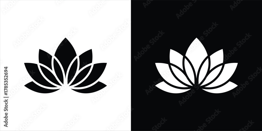 Fototapeta premium Lotus Flower Icon Set in Black and White Spiritual Purity and Beauty