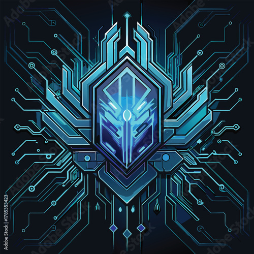 Sci- Fi Hexagonal Crest With Circuitry and Blue Glow