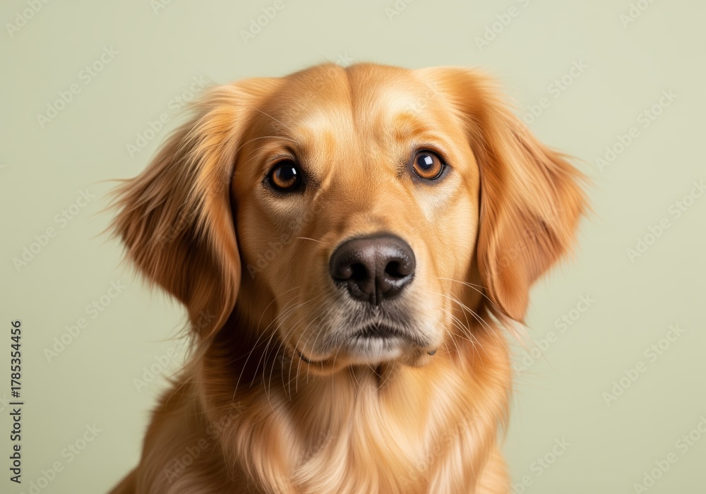 Obraz premium Golden retriever dog headshot portrait with friendly expression on a studio background