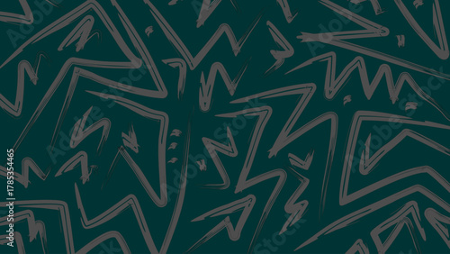 Abstract Dark Teal Zigzag Pattern Wallpaper: Dynamic Hand-Drawn Geometric Brush Strokes in Charcoal Gray for Modern Digital Backgrounds and Textile Design