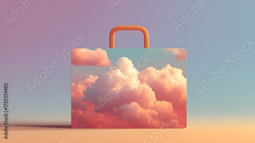 Dreamy clouds in a briefcase surreal digital art fantasy landscape vibrant colors imaginary view