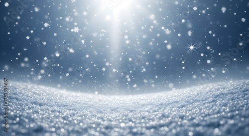 Soft falling snow illuminates a winter wonderland with a bright light source in the background, creating a magical and serene atmosphere background image