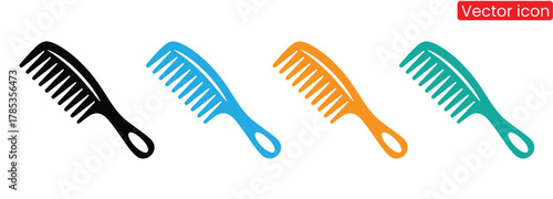Comb vector icon.Colorful combs for hair styling and grooming essentials icon,Hair styling and grooming tool symbol for barbershop, salon,or hygiene products.Black Comb silhouette