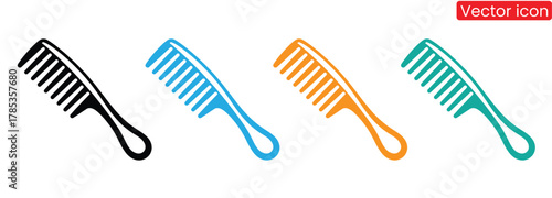 Comb vector icon.Colorful combs for hair styling and grooming essentials icon,Hair styling and grooming tool symbol for barbershop, salon,or hygiene products.Black Comb silhouette