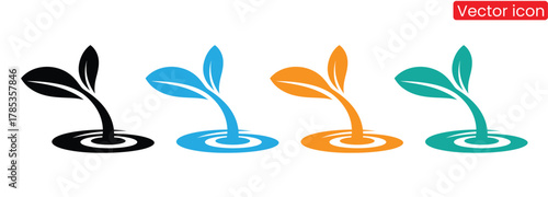Vibrant seedlings sprouting with eco-friendly growth concept,Seedling icon vector silhouette. Leaf nature icon vector,sprout icon vector design template in white background