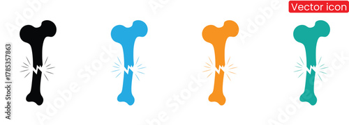 Broken bone icon set medical health injury trauma symbol,Set of broken bone vector icons. Fractured human bone. Crack or break.