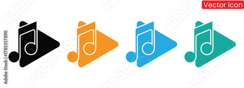 Play music icons vibrant colors,Music player icon set with play, pause, next, previous like and settings symbol in stroke style in black and white color.
