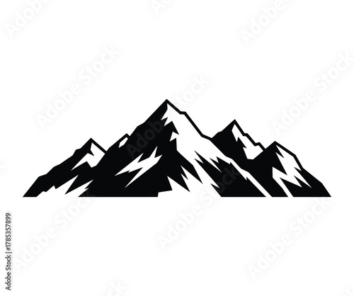 Rugged Mountain Peaks Icon - Alpine Landscape, Adventure, and Nature Silhouette Vector