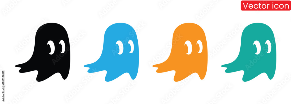 Naklejka premium Scary ghosts icon, Halloween character icon button, vector, sign, symbol, logo, illustration,flat design style isolated on white,Spooky colorful ghost icons for Halloween party designs,