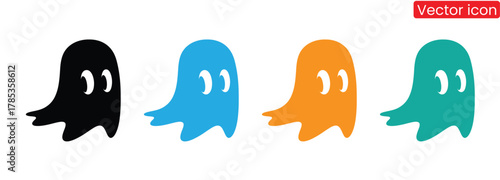 Scary ghosts icon, Halloween character icon button, vector, sign, symbol, logo, illustration,flat design style isolated on white,Spooky colorful ghost icons for Halloween party designs,