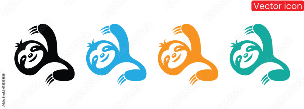 Naklejka premium Sloth icon logo design illustration,Cheerful colorful sloth characters waving cheerfully illustration,