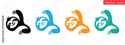 Sloth icon logo design illustration,Cheerful colorful sloth characters waving cheerfully illustration,