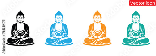 Meditating Buddha icons inspiring peace and mindfulness art,Buddha Silhouette in Meditation – Representation of Spirituality, Mindfulness, and Inner Peace,Buddha vector design illustration