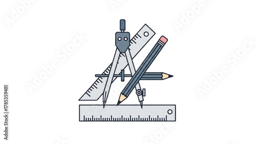 Engineering and Design Tools A Compass, Ruler, Pencil and More in a Modern Style