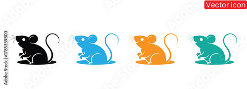 Adorable colorful mouse silhouettes on white background,A set of Rat silhouette black color in different sitting and standing style, side pose and playing. Vector
